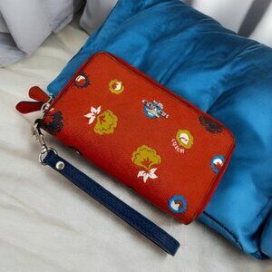 EUC Coach Wild Prairie Print Coated Canvas Double Zip Wallet/Wristlet #F53966